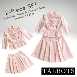 TALBOTS Petites Blazer Skirt Set Pink Career Church Modest Spring Summer Wedding